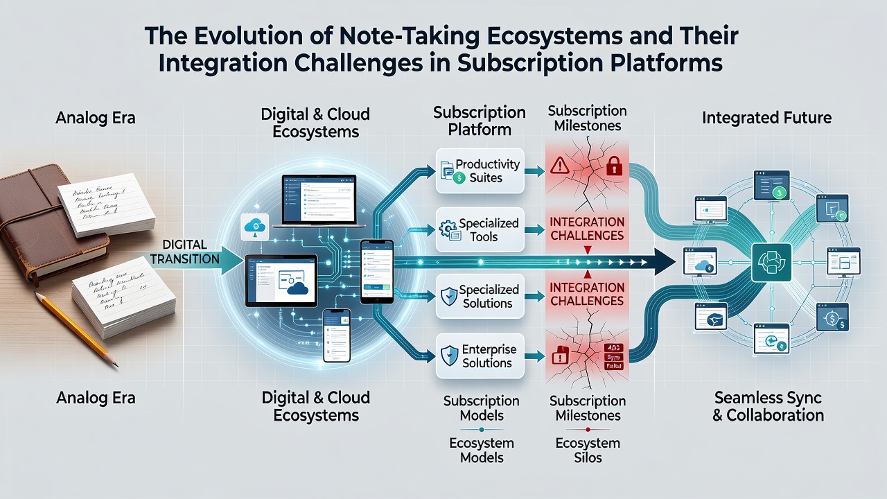 Diagram illustrating API connections between note-taking apps payment gateways and compliance frameworks with highlighted friction points